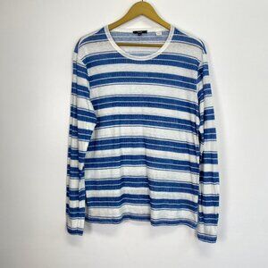Benson Blue and White Striped Linen Blend Long Sleeve Top